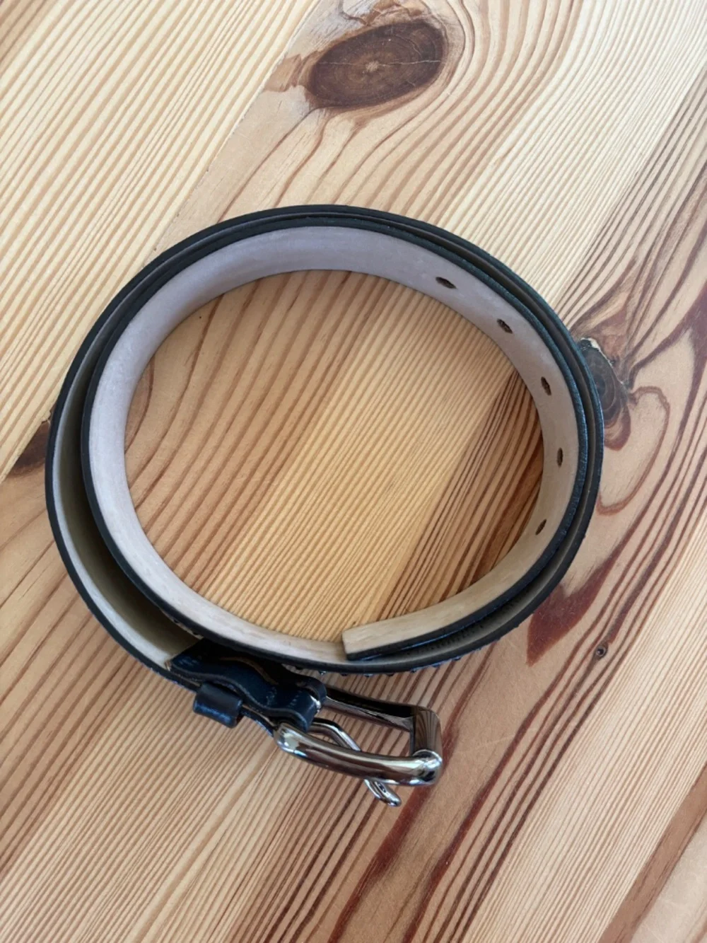 Streets Ahead Black Leather Studded Belt Silver Buckle Size S